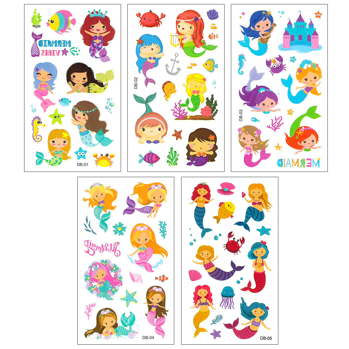 Wrapables Waterproof Temporary Tattoos for Children, 20 sheets Mermaids