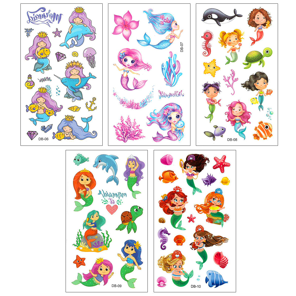 Wrapables Waterproof Temporary Tattoos for Children, 20 sheets Mermaids