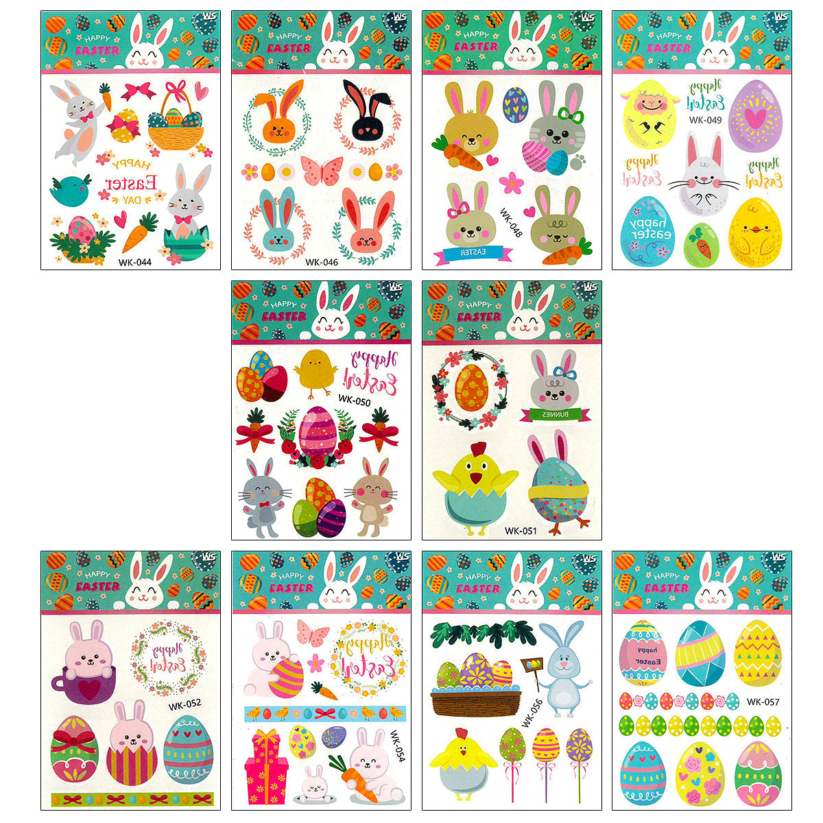 Wrapables Waterproof Temporary Tattoos for Children, 10 sheets Easter Eggs