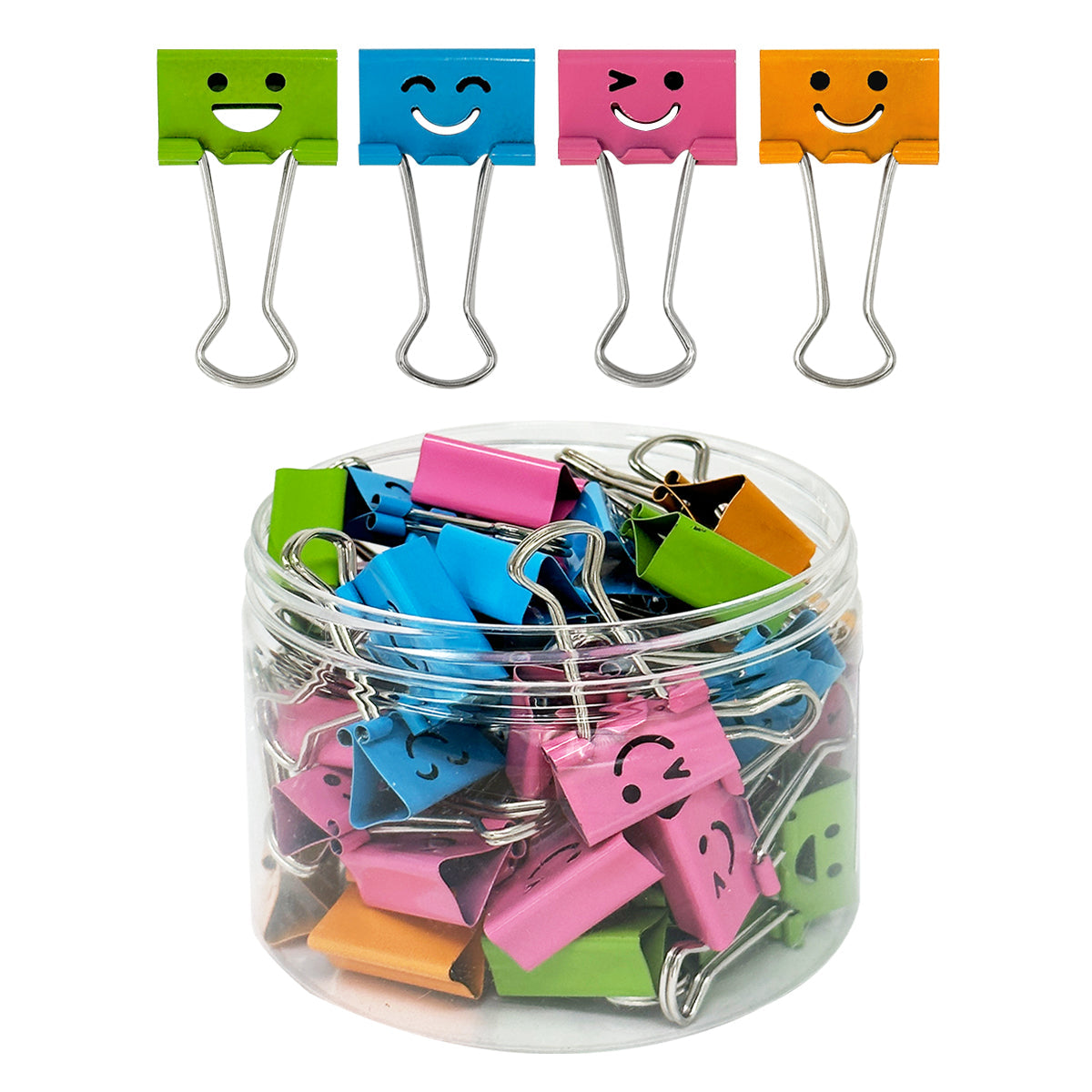 Wrapables Smiling Face Binder Clips for Office, Paper Clamps, Paper Clips, (Set of 48) Medium