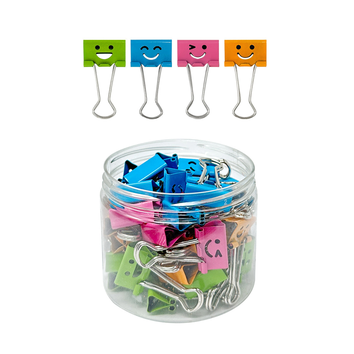 Wrapables Smiling Face Binder Clips for Office, Paper Clamps, Paper Clips, (Set of 40) Small