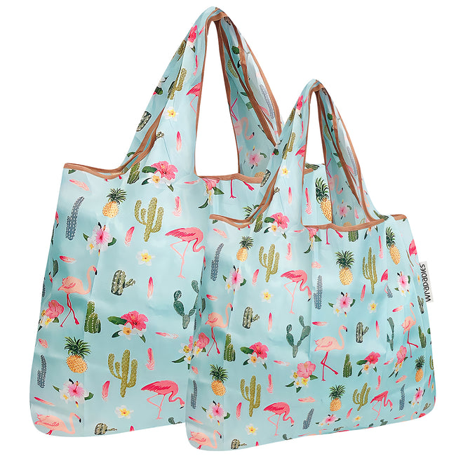 Wrapables Nylon Reusable Shopping Bags, Foldable Shopping Tote Bags, Reusable Grocery Bags, Travel Bags LS (set of 2), Set of 2, Tropical Paradise