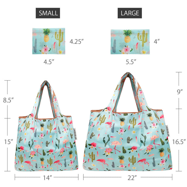 Wrapables Nylon Reusable Shopping Bags, Foldable Shopping Tote Bags, Reusable Grocery Bags, Travel Bags LS (set of 2), Set of 2, Tropical Paradise