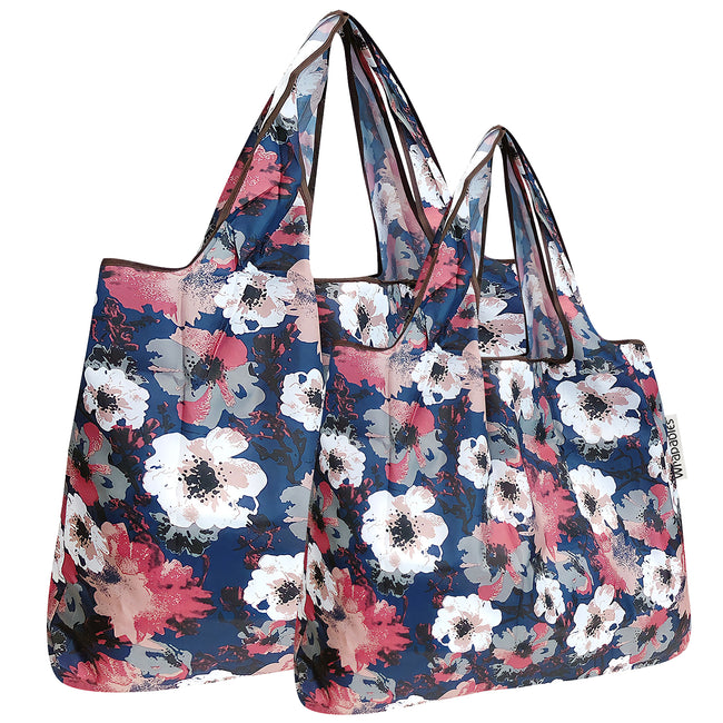 Wrapables Nylon Reusable Shopping Bags, Foldable Shopping Tote Bags, Reusable Grocery Bags, Travel Bags LS (set of 2), Set of 2, Poppies