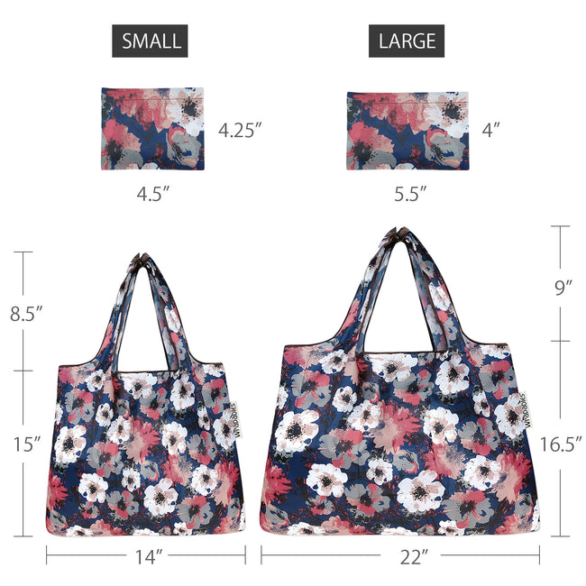 Wrapables Nylon Reusable Shopping Bags, Foldable Shopping Tote Bags, Reusable Grocery Bags, Travel Bags LS (set of 2), Set of 2, Poppies