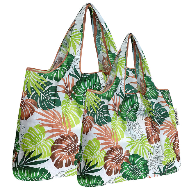 Wrapables Nylon Reusable Shopping Bags, Foldable Shopping Tote Bags, Reusable Grocery Bags, Travel Bags LS (set of 2), Set of 2, Fern Leaves