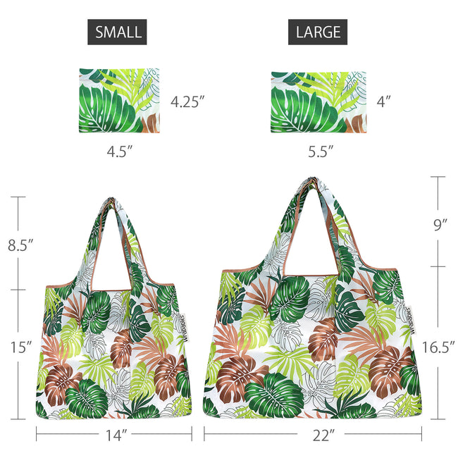 Wrapables Nylon Reusable Shopping Bags, Foldable Shopping Tote Bags, Reusable Grocery Bags, Travel Bags LS (set of 2), Set of 2, Fern Leaves