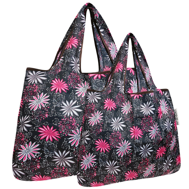 Wrapables Nylon Reusable Shopping Bags, Foldable Shopping Tote Bags, Reusable Grocery Bags, Travel Bags LS (set of 2), Set of 2, Pink in Bloom