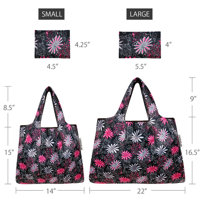 Wrapables Nylon Reusable Shopping Bags, Foldable Shopping Tote Bags, Reusable Grocery Bags, Travel Bags LS (set of 2), Set of 2, Pink in Bloom