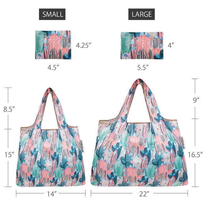 Wrapables Nylon Reusable Shopping Bags, Foldable Shopping Tote Bags, Reusable Grocery Bags, Travel Bags LS (set of 2), Set of 2, Colorful Cacti