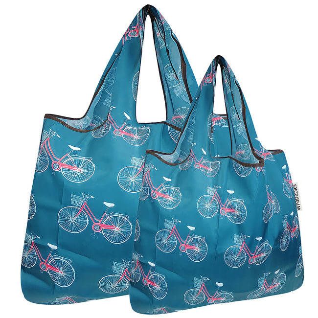 Wrapables Nylon Reusable Shopping Bags, Foldable Shopping Tote Bags, Reusable Grocery Bags, Travel Bags LS (set of 2), Set of 2, Bicycles