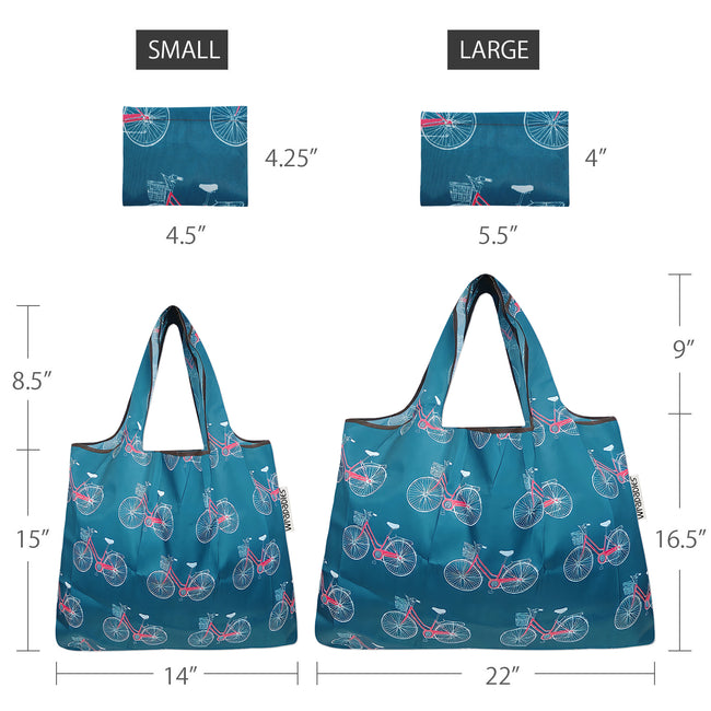 Wrapables Nylon Reusable Shopping Bags, Foldable Shopping Tote Bags, Reusable Grocery Bags, Travel Bags LS (set of 2), Set of 2, Bicycles