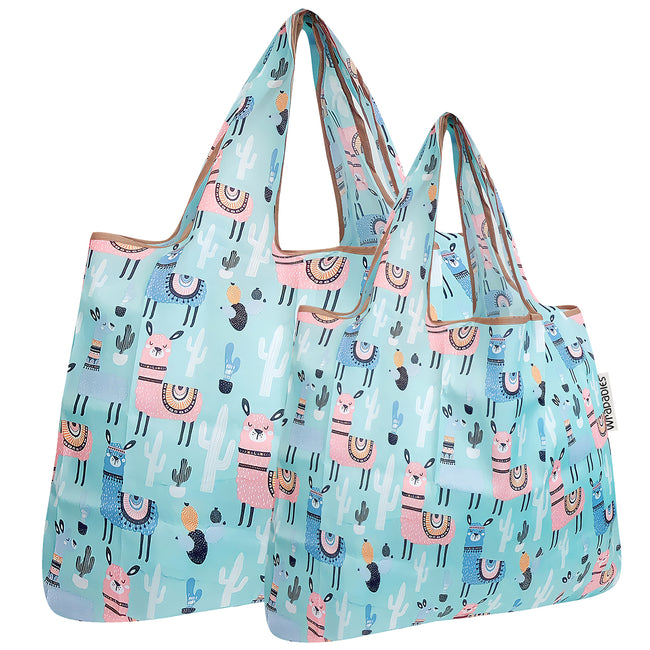 Wrapables Nylon Reusable Shopping Bags, Foldable Shopping Tote Bags, Reusable Grocery Bags, Travel Bags LS (set of 2), Set of 2, Llamas