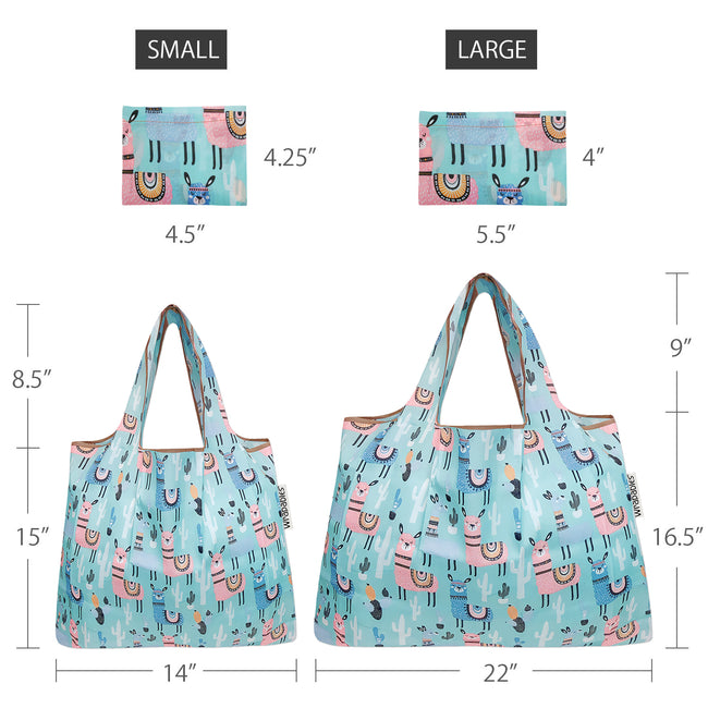 Wrapables Nylon Reusable Shopping Bags, Foldable Shopping Tote Bags, Reusable Grocery Bags, Travel Bags LS (set of 2), Set of 2, Llamas