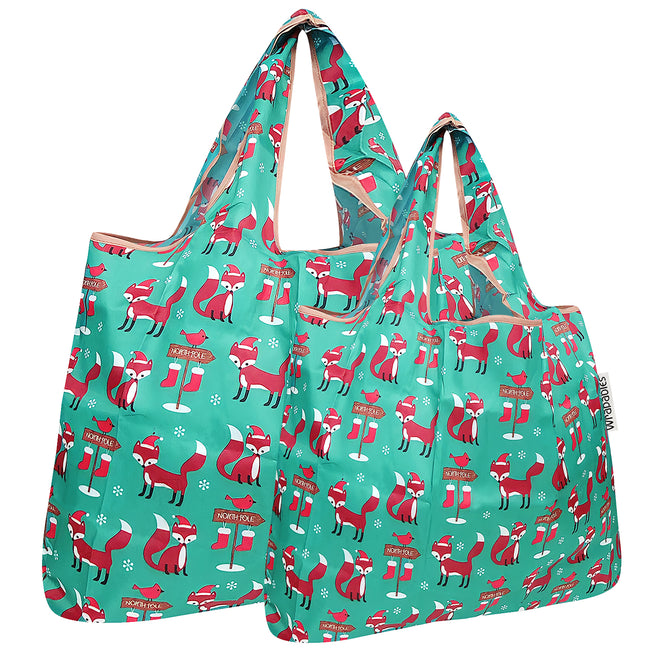 Wrapables Nylon Reusable Shopping Bags, Foldable Shopping Tote Bags, Reusable Grocery Bags, Travel Bags LS (set of 2), Set of 2, Foxes