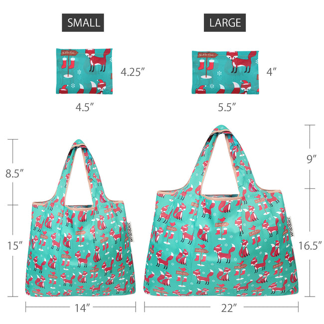 Wrapables Nylon Reusable Shopping Bags, Foldable Shopping Tote Bags, Reusable Grocery Bags, Travel Bags LS (set of 2), Set of 2, Foxes