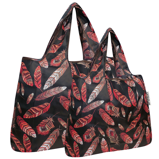 Wrapables Nylon Reusable Shopping Bags, Foldable Shopping Tote Bags, Reusable Grocery Bags, Travel Bags LS (set of 2), Set of 2, Feathers