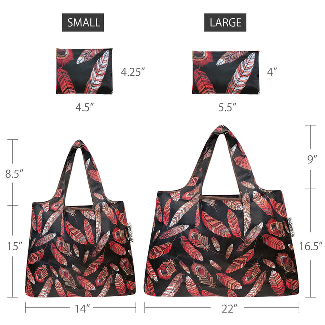 Wrapables Nylon Reusable Shopping Bags, Foldable Shopping Tote Bags, Reusable Grocery Bags, Travel Bags LS (set of 2), Set of 2, Feathers