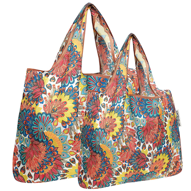 Wrapables Nylon Reusable Shopping Bags, Foldable Shopping Tote Bags, Reusable Grocery Bags, Travel Bags LS (set of 2), Set of 2, Peacock