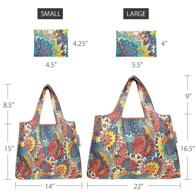 Wrapables Nylon Reusable Shopping Bags, Foldable Shopping Tote Bags, Reusable Grocery Bags, Travel Bags LS (set of 2), Set of 2, Peacock