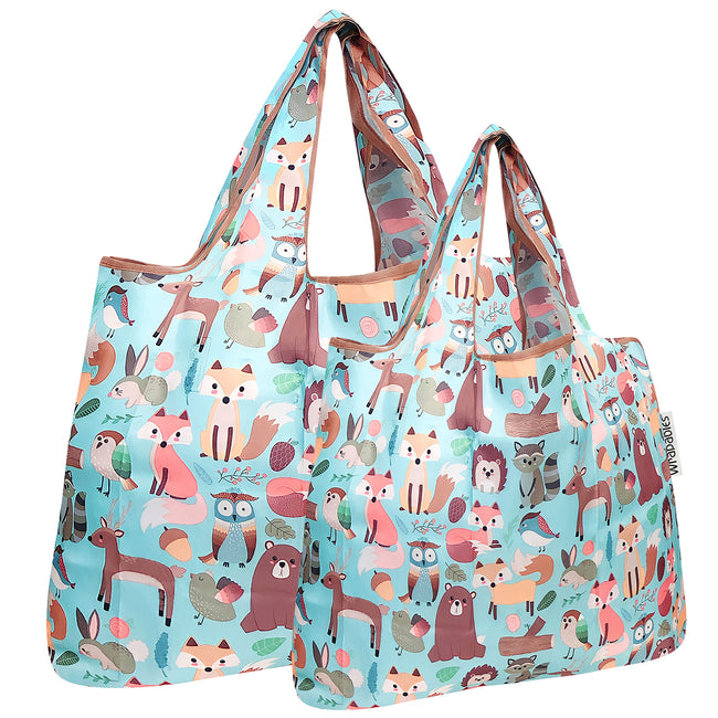 Wrapables Nylon Reusable Shopping Bags, Foldable Shopping Tote Bags, Reusable Grocery Bags, Travel Bags LS (set of 2), Set of 2, Wilderness Animals
