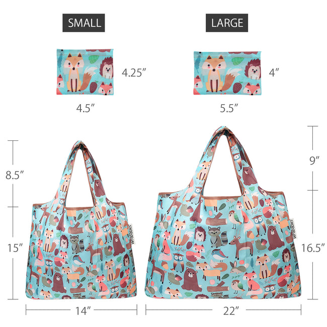 Wrapables Nylon Reusable Shopping Bags, Foldable Shopping Tote Bags, Reusable Grocery Bags, Travel Bags LS (set of 2), Set of 2, Wilderness Animals