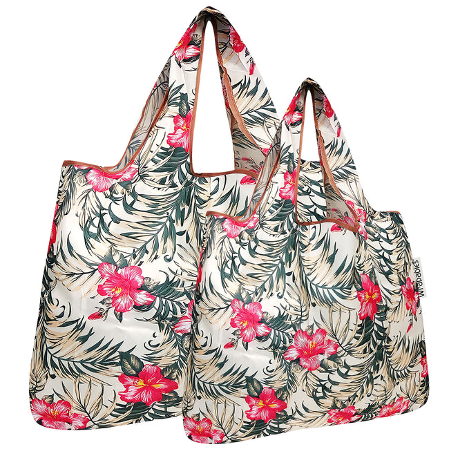 Wrapables Nylon Reusable Shopping Bags, Foldable Shopping Tote Bags, Reusable Grocery Bags, Travel Bags LS (set of 2), Set of 2, Tropica Pink Floral