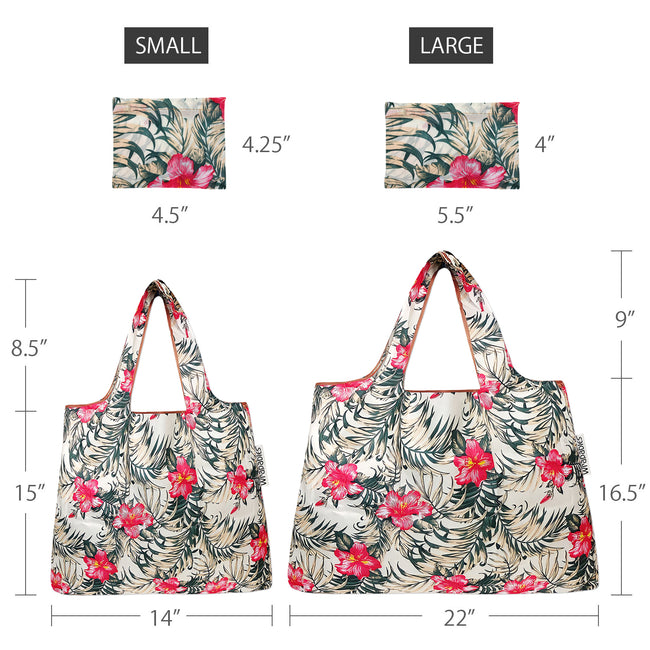 Wrapables Nylon Reusable Shopping Bags, Foldable Shopping Tote Bags, Reusable Grocery Bags, Travel Bags LS (set of 2), Set of 2, Tropica Pink Floral