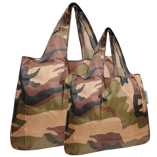 Wrapables Nylon Reusable Shopping Bags, Foldable Shopping Tote Bags, Reusable Grocery Bags, Travel Bags LS (set of 2), Set of 2, Camo