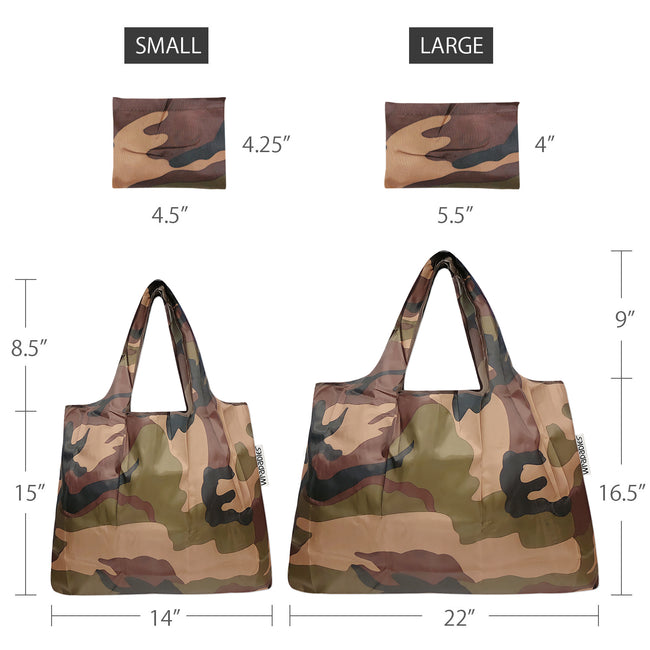 Wrapables Nylon Reusable Shopping Bags, Foldable Shopping Tote Bags, Reusable Grocery Bags, Travel Bags LS (set of 2), Set of 2, Camo