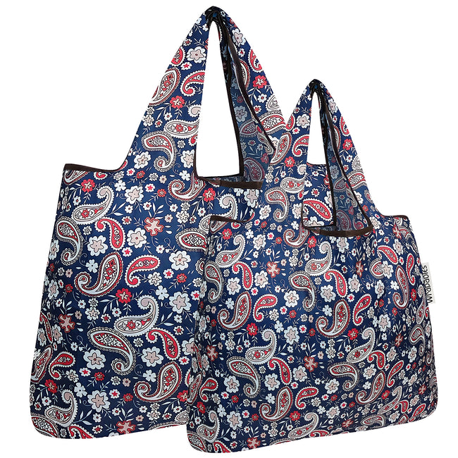 Wrapables Nylon Reusable Shopping Bags, Foldable Shopping Tote Bags, Reusable Grocery Bags, Travel Bags LS (set of 2), Set of 2, Paisley Motif