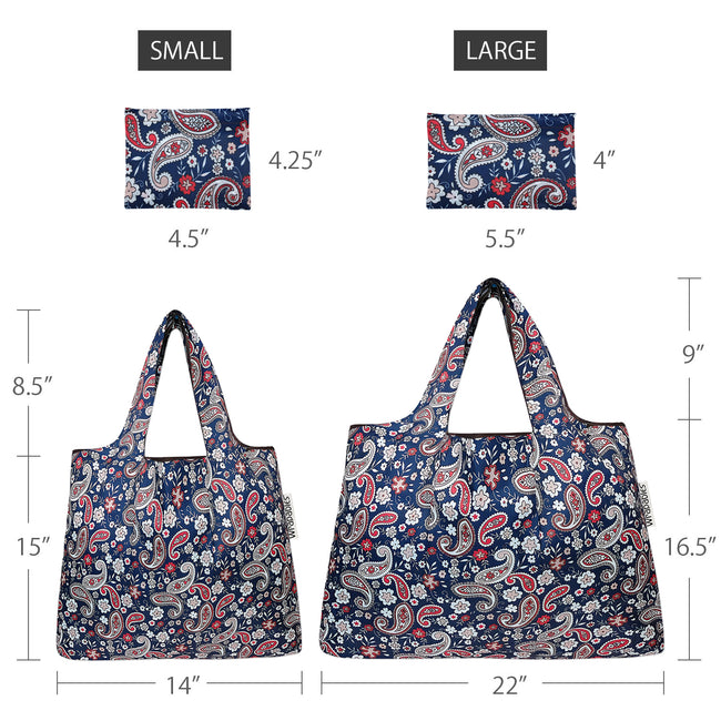Wrapables Nylon Reusable Shopping Bags, Foldable Shopping Tote Bags, Reusable Grocery Bags, Travel Bags LS (set of 2), Set of 2, Paisley Motif