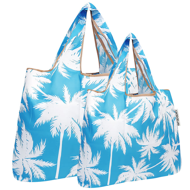 Wrapables Nylon Reusable Shopping Bags, Foldable Shopping Tote Bags, Reusable Grocery Bags, Travel Bags LS (set of 2), Set of 2, Palm Trees in Blue