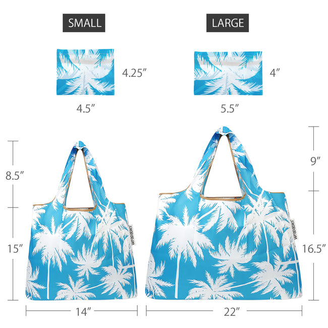 Wrapables Nylon Reusable Shopping Bags, Foldable Shopping Tote Bags, Reusable Grocery Bags, Travel Bags LS (set of 2), Set of 2, Palm Trees in Blue