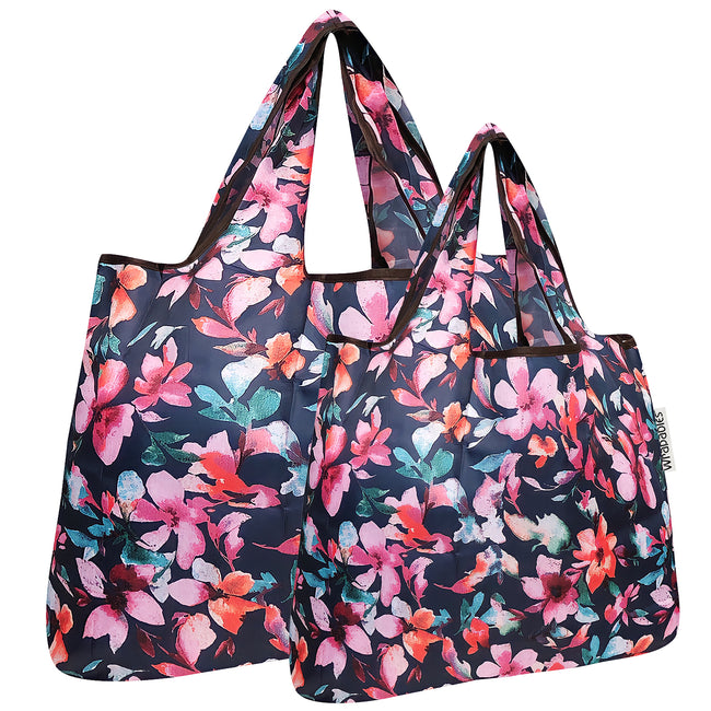 Wrapables Nylon Reusable Shopping Bags, Foldable Shopping Tote Bags, Reusable Grocery Bags, Travel Bags LS (set of 2), Set of 2, Tropical Flowers
