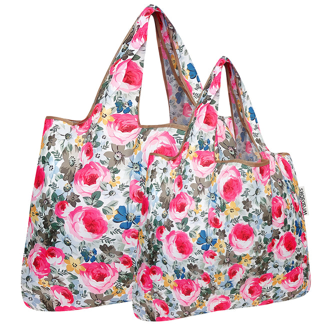 Wrapables Nylon Reusable Shopping Bags, Foldable Shopping Tote Bags, Reusable Grocery Bags, Travel Bags LS (set of 2), Set of 2, Easter Floral