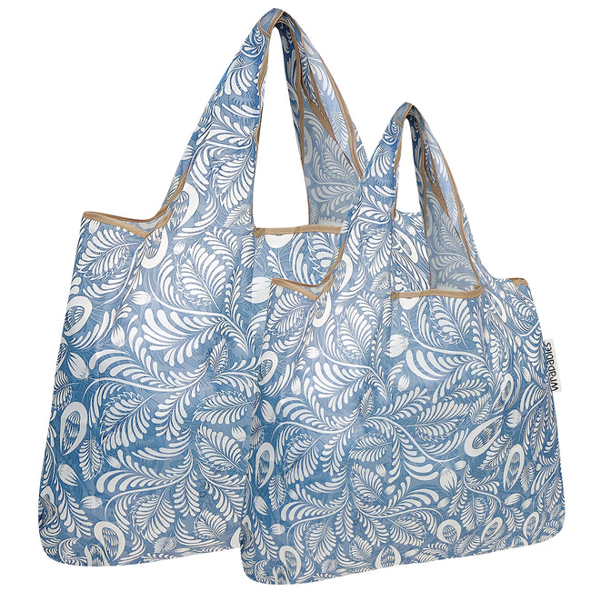 Wrapables Nylon Reusable Shopping Bags, Foldable Shopping Tote Bags, Reusable Grocery Bags, Travel Bags LS (set of 2), Set of 2, Seashells