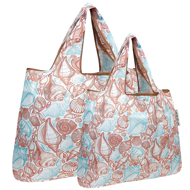 Wrapables Nylon Reusable Shopping Bags, Foldable Shopping Tote Bags, Reusable Grocery Bags, Travel Bags LS (set of 2), Set of 2, Blue Whales