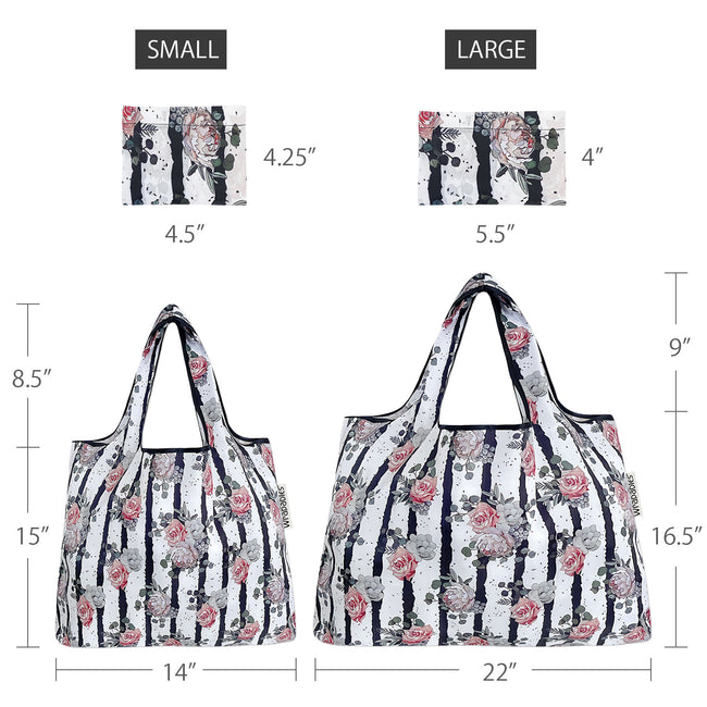Wrapables Nylon Reusable Shopping Bags, Foldable Shopping Tote Bags, Reusable Grocery Bags, Travel Bags LS (set of 2), Set of 2, Roses on Blue