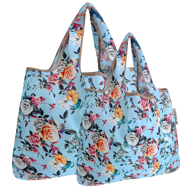 Wrapables Nylon Reusable Shopping Bags, Foldable Shopping Tote Bags, Reusable Grocery Bags, Travel Bags LS (set of 2), Set of 2, Owls Brown