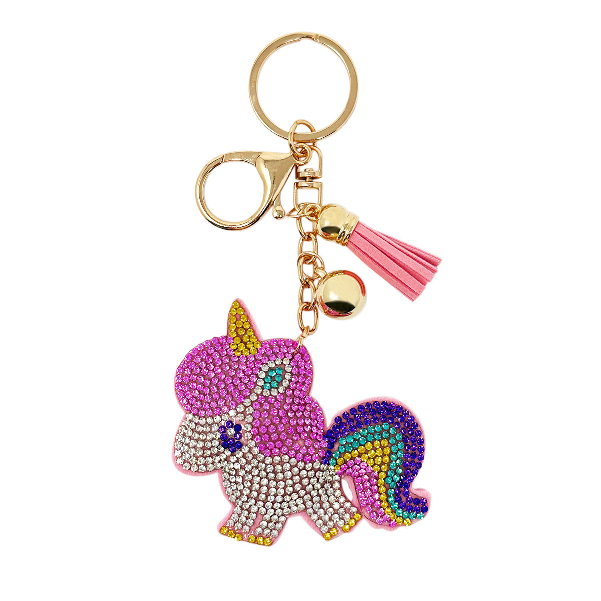 Wrapables Crystal Bling Key Chain Keyring with Tassel Car Purse Handbag Pendant, Rainbow Unicorn