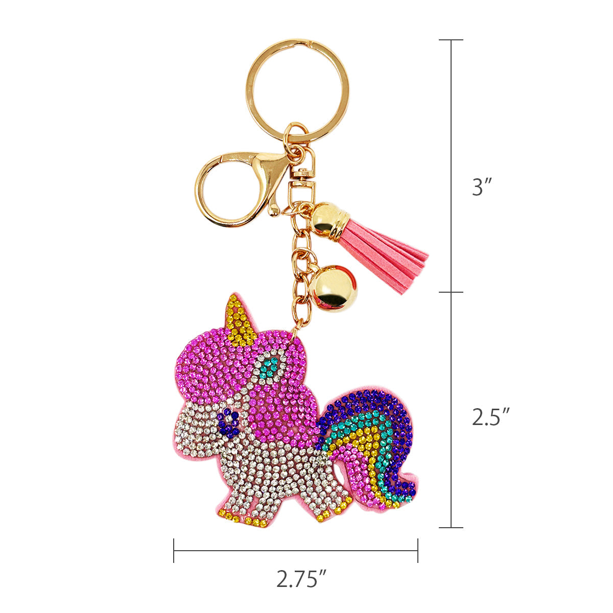 Wrapables Crystal Bling Key Chain Keyring with Tassel Car Purse Handbag Pendant, Rainbow Unicorn