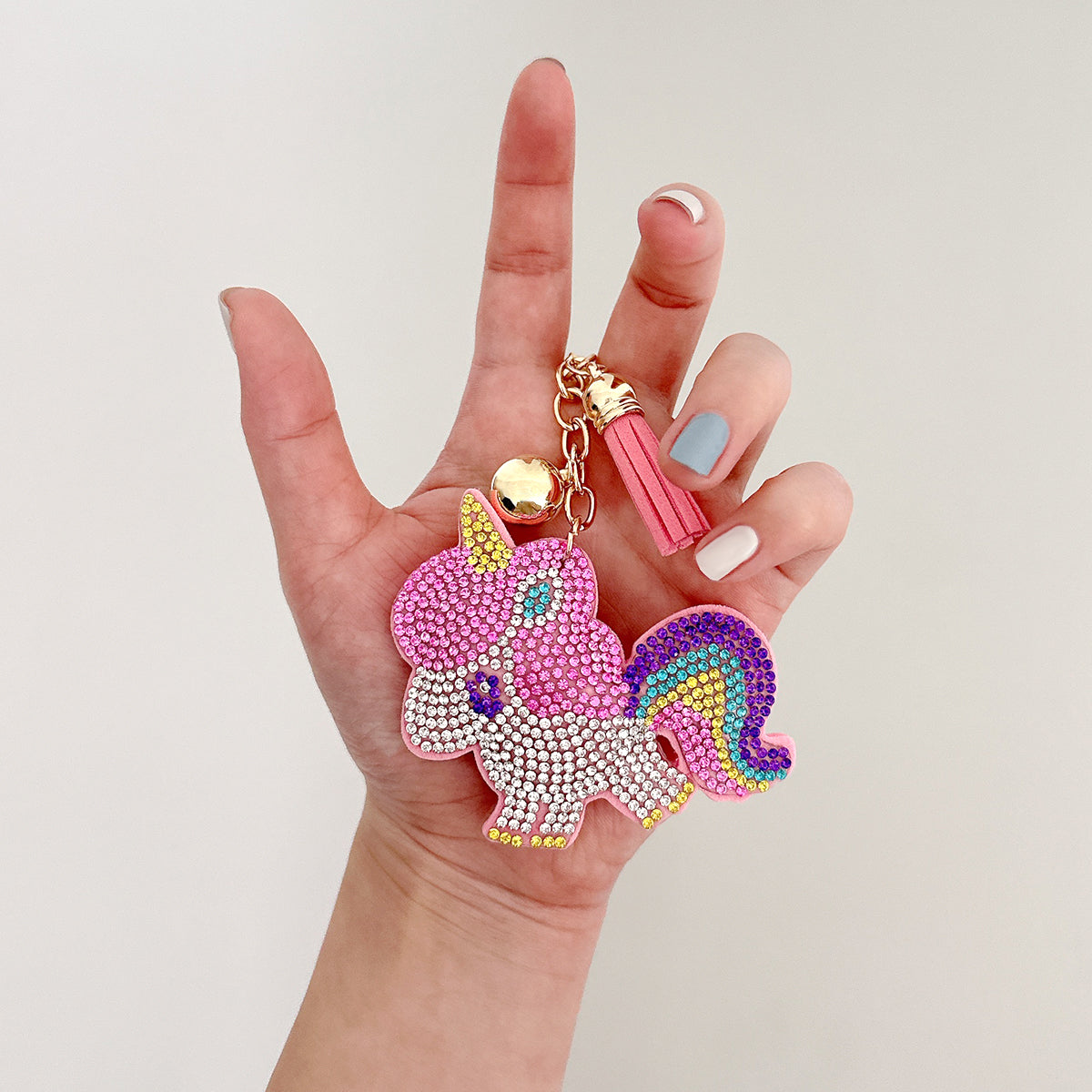 Wrapables Crystal Bling Key Chain Keyring with Tassel Car Purse Handbag Pendant, Rainbow Unicorn