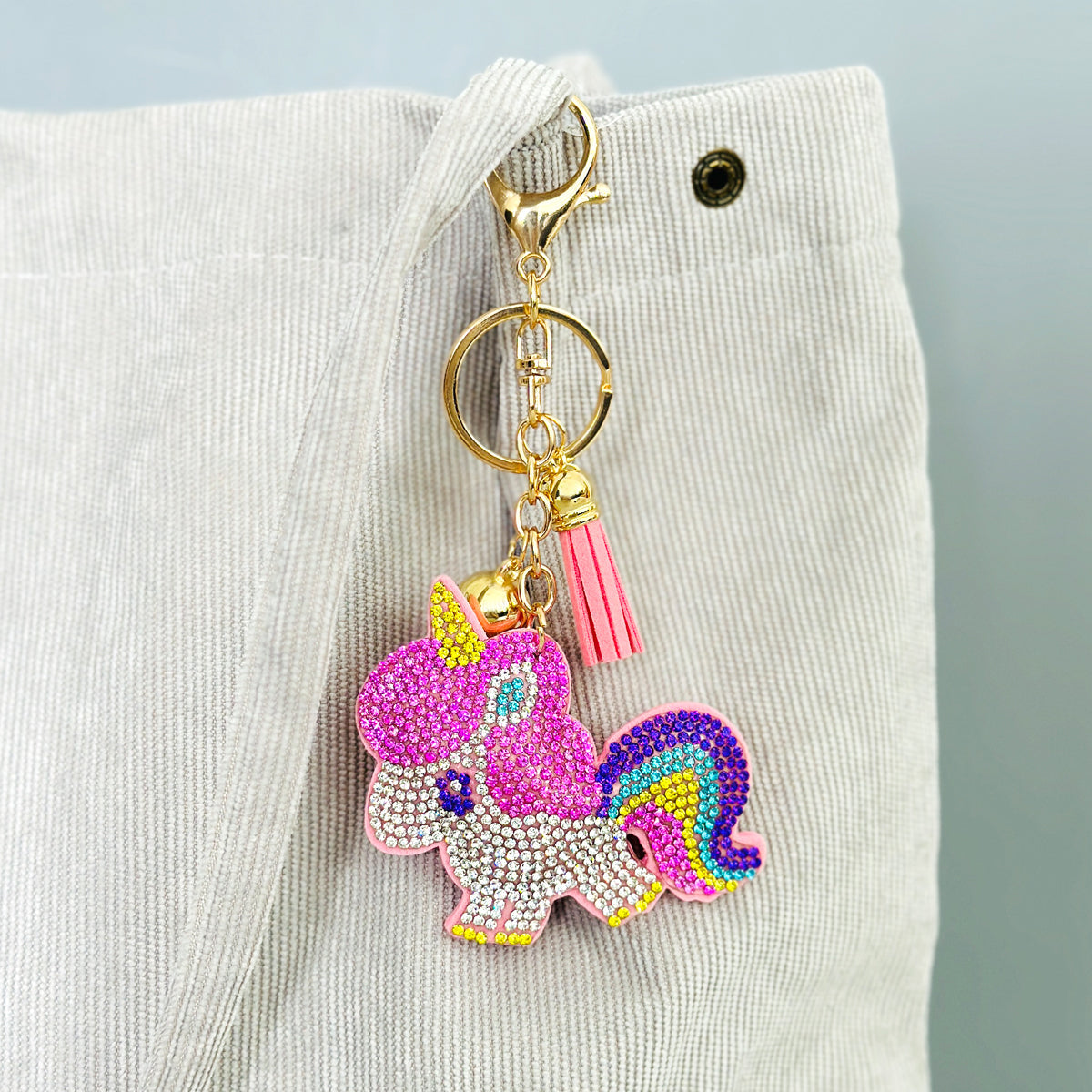 Wrapables Crystal Bling Key Chain Keyring with Tassel Car Purse Handbag Pendant, Rainbow Unicorn