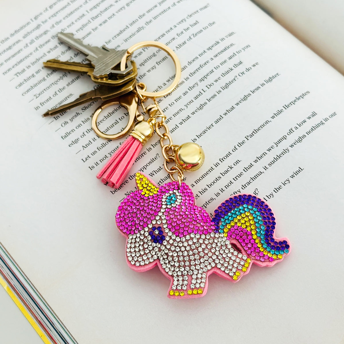 Wrapables Crystal Bling Key Chain Keyring with Tassel Car Purse Handbag Pendant, Rainbow Unicorn