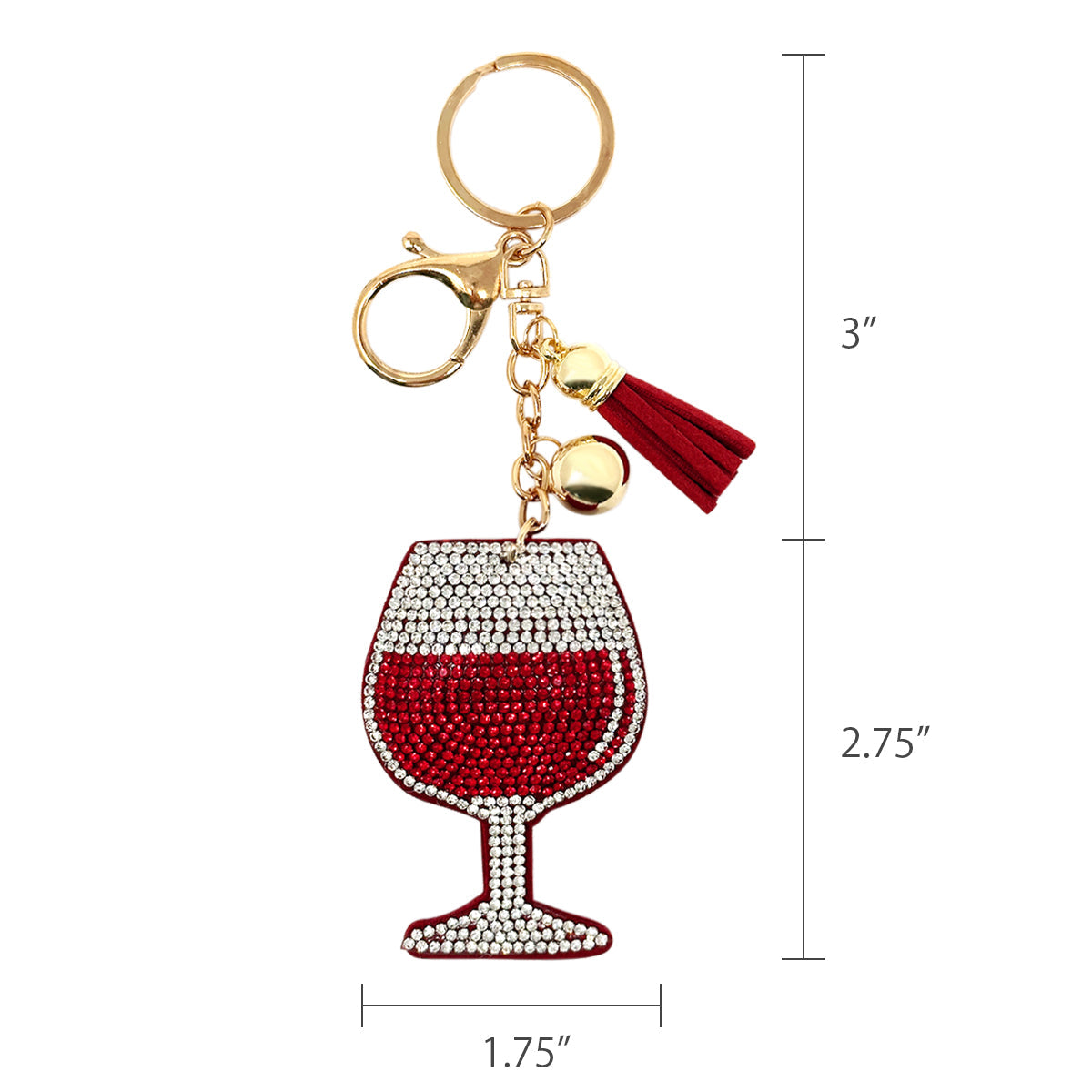 Wrapables Crystal Bling Key Chain Keyring with Tassel Car Purse Handbag Pendant, Red Wine