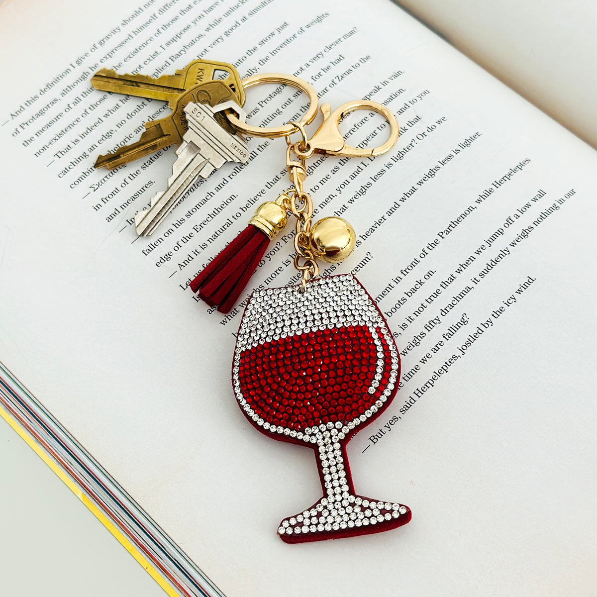 Wrapables Crystal Bling Key Chain Keyring with Tassel Car Purse Handbag Pendant, Red Wine