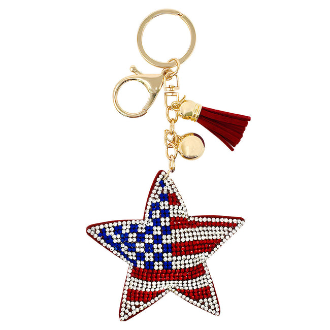 Wrapables Crystal Bling Key Chain Keyring with Tassel Car Purse Handbag Pendant, US Star