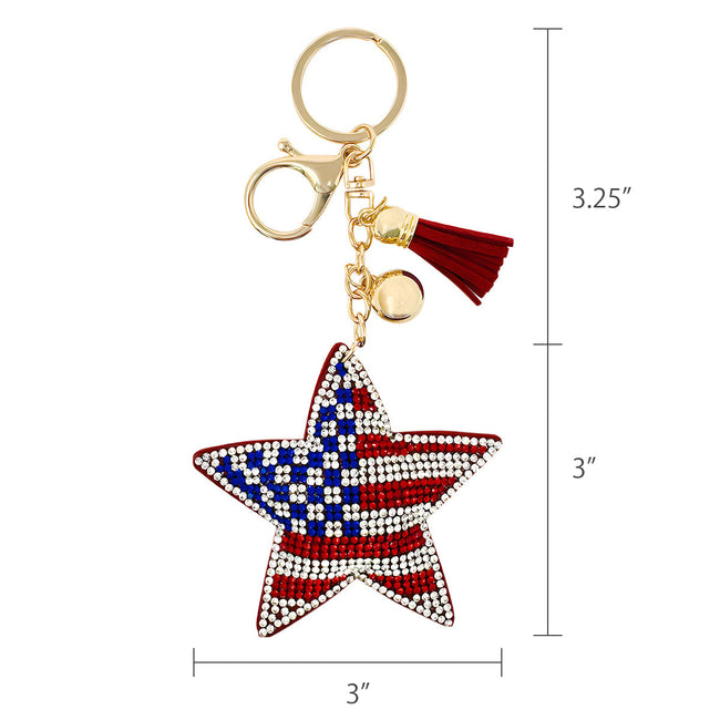 Wrapables Crystal Bling Key Chain Keyring with Tassel Car Purse Handbag Pendant, US Star