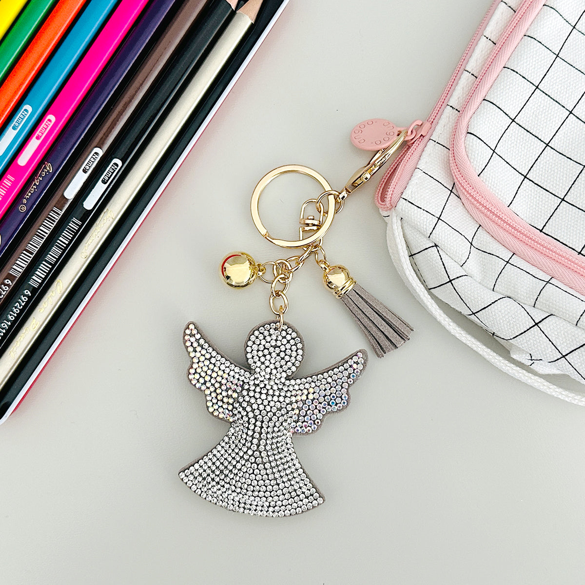 Wrapables Crystal Bling Key Chain Keyring with Tassel Car Purse Handbag Pendant, Angel